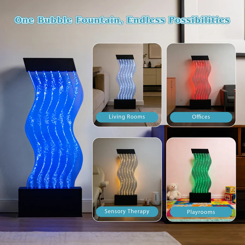 48" S-Curved LED Bubble Wall Fountain (19" Wide)